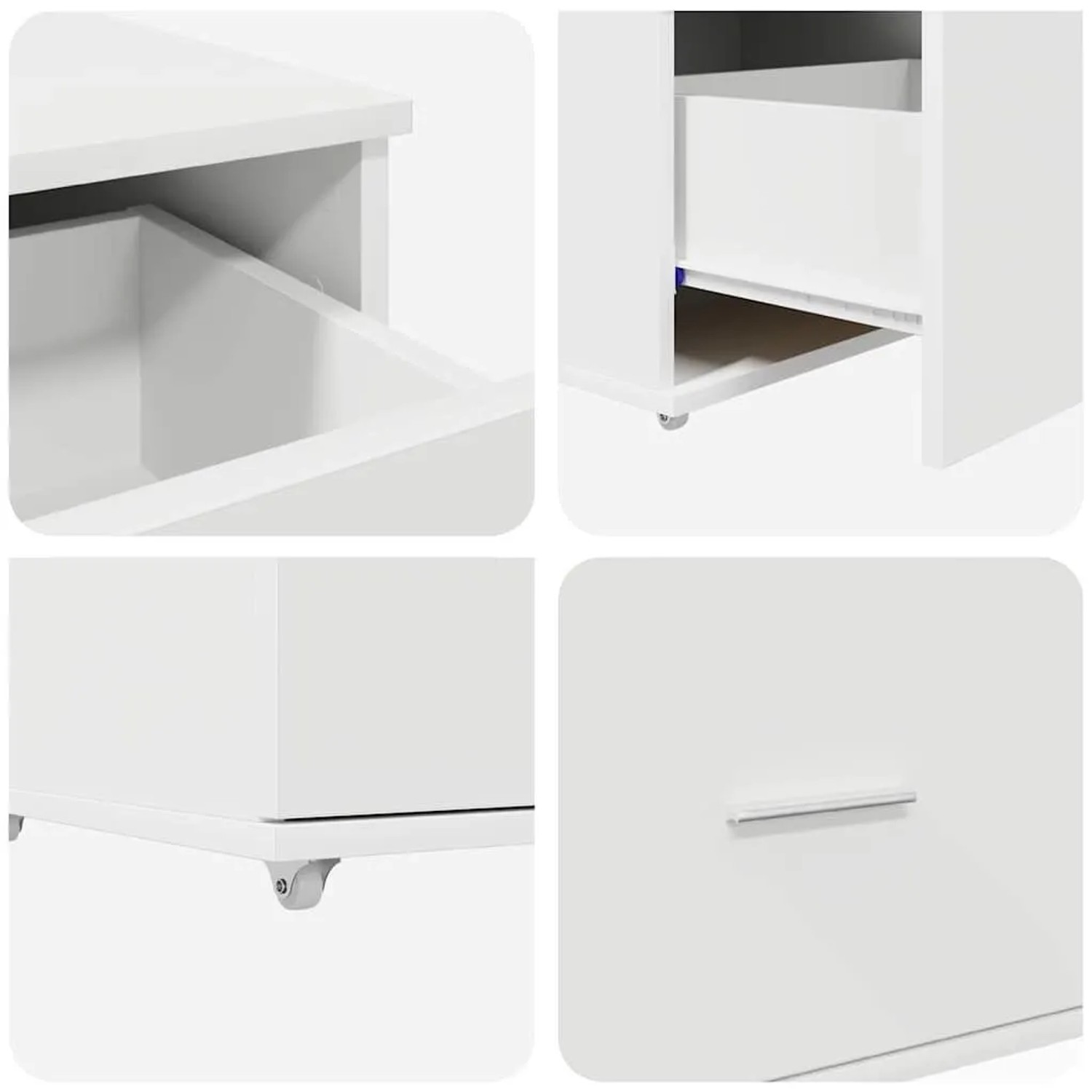 vidaXL Schubladenschrank, weiß, mit einer Schublade und Rollen. Wohnzimmerschrank Details.