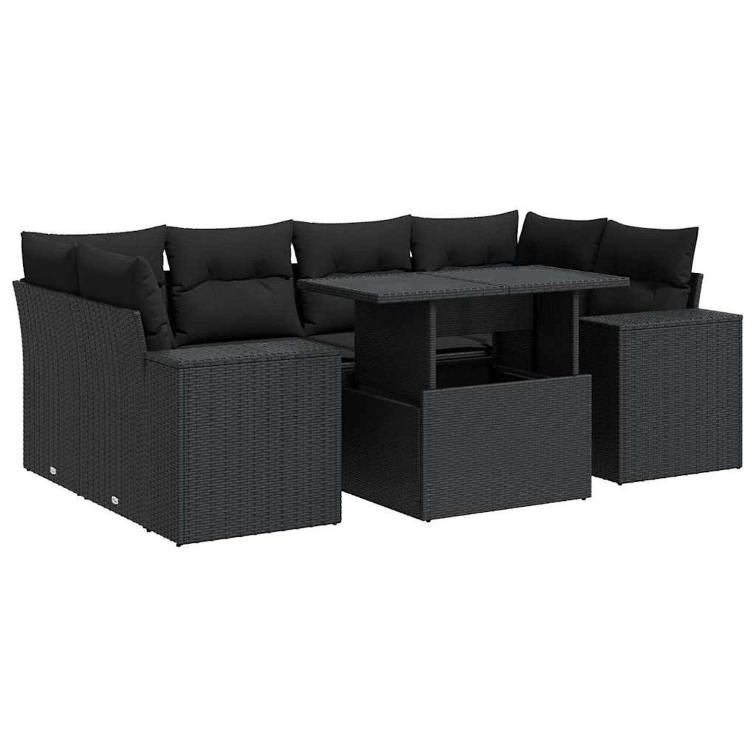 vidaXL 7-Tlg Garten-Sofagarnitur mit Kissen Schwarz Poly Rattan 3326746 günstig online kaufen