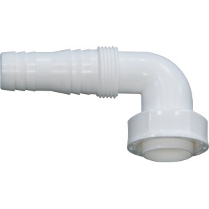 Weiße LUX Winkelschlauchverschraubung 30,3 mm (G 1) für Siphonanschluss von Wasch- oder Spülmaschine.