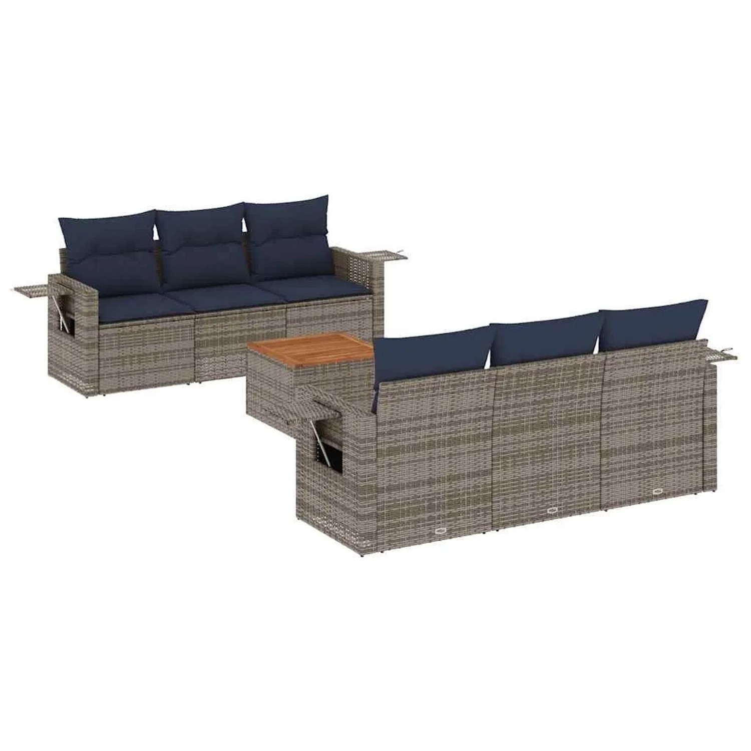 vidaXL 7-Tlg Gartensofa-Set mit Kissen Grau Polyrattan 3224458 günstig online kaufen