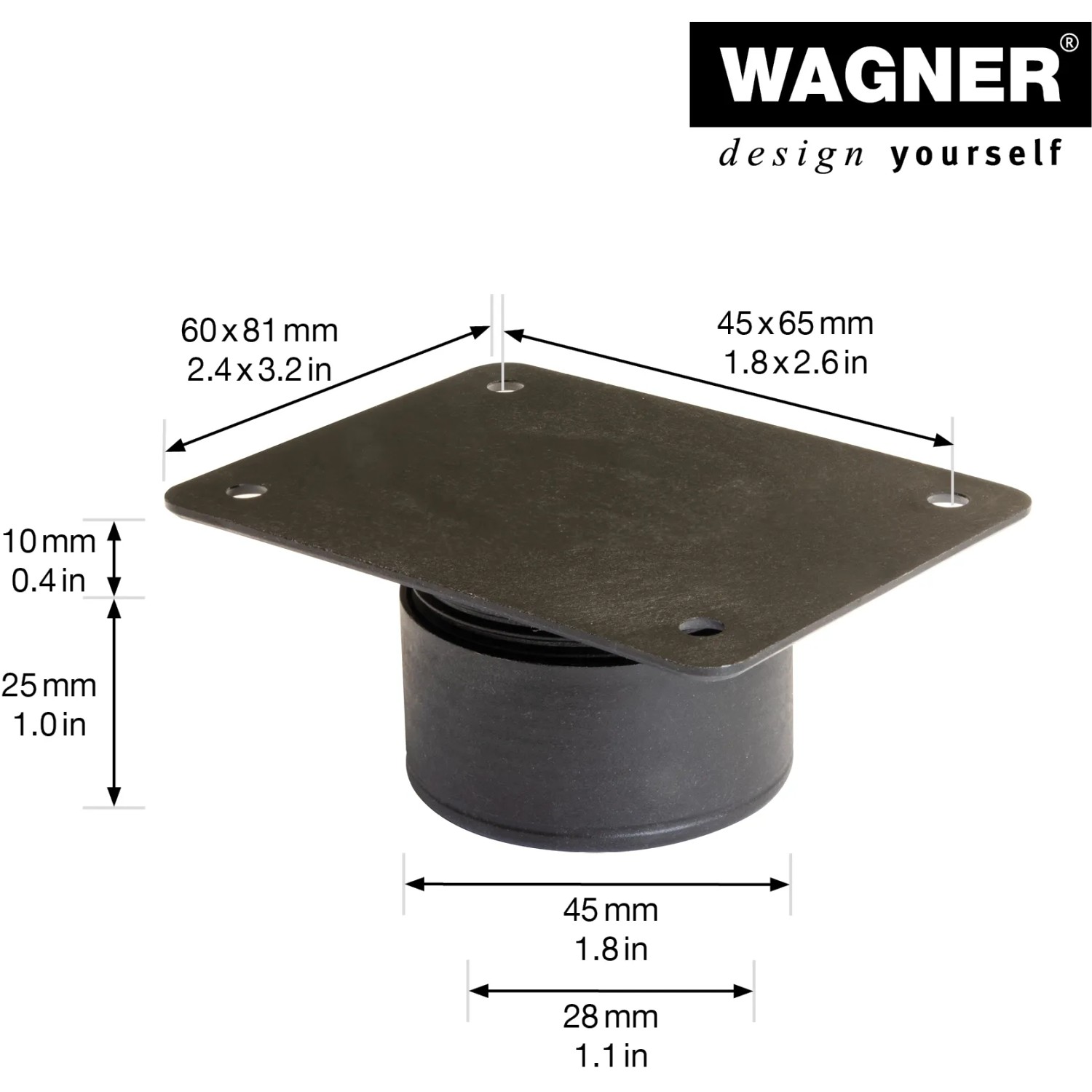 Wagner Möbelfuß Justus Lounge, 4er Set. Höhenverstellbare Möbelbeine mit QuickClick System und Anschraubplatte.