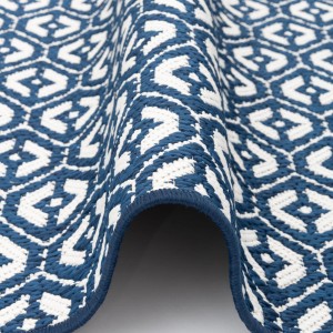 Dunkelblauer Snapstyle In- und Outdoor Teppich mit geometrischem Muster, 200x200 cm.