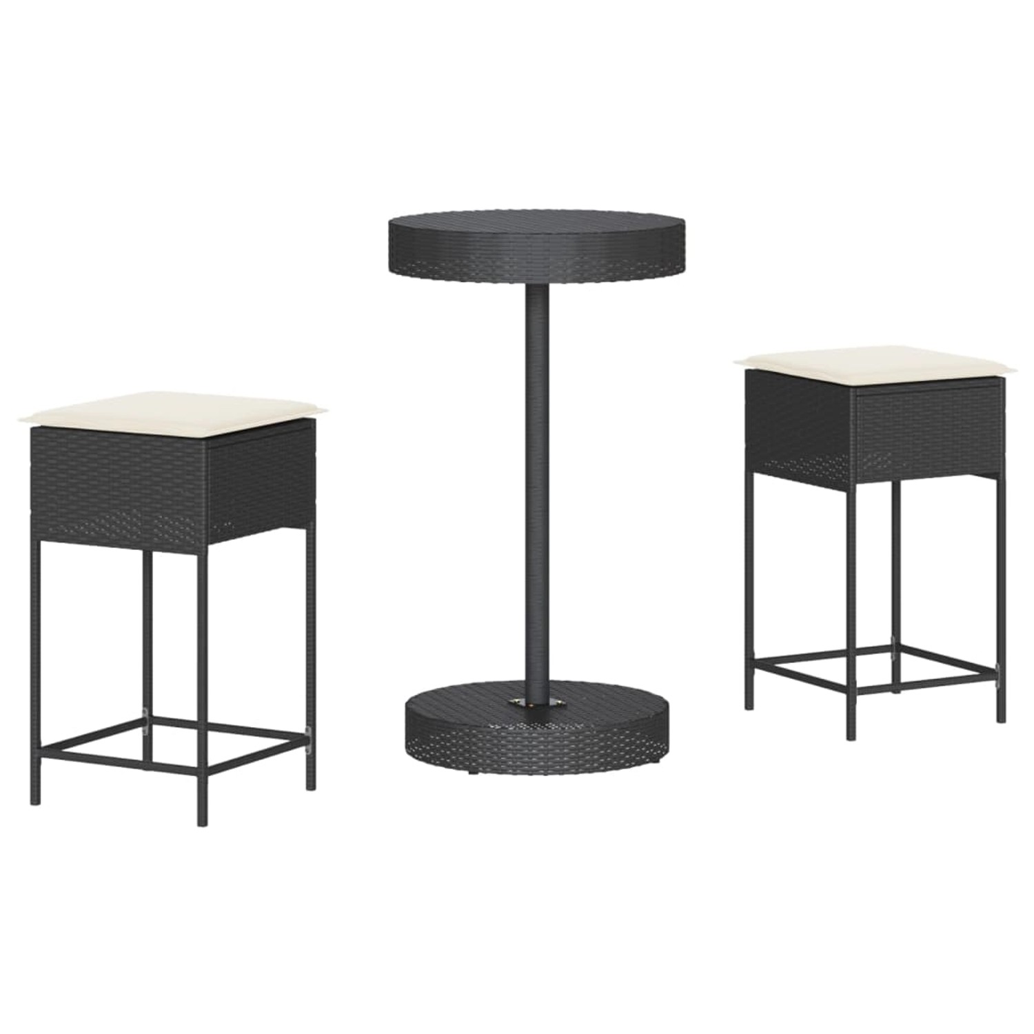 vidaXL 3-tlg Gartenbar-Set mit Kissen Schwarz Poly Rattan Modell 1