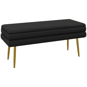 HOMCOM Sitzbank schwarz, Samtoptik, mit Stauraum und goldenen Beinen. Bequeme Polsterbank als Hocker.