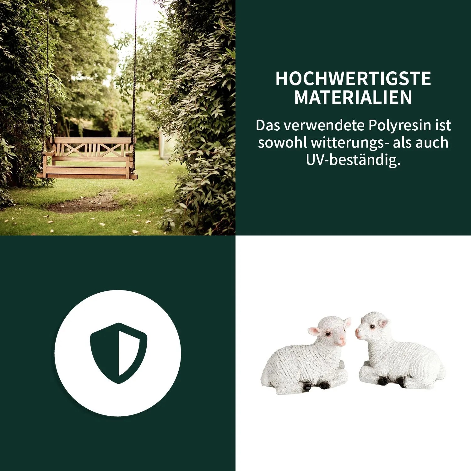 VERDOBA Dekoschafe Gartenfiguren, 2 Lämmer aus Polyresin, wetterfest und detailreich.