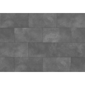 Graue Click-Vinylboden Fliesen Almeria in Steinoptik, verlegt.