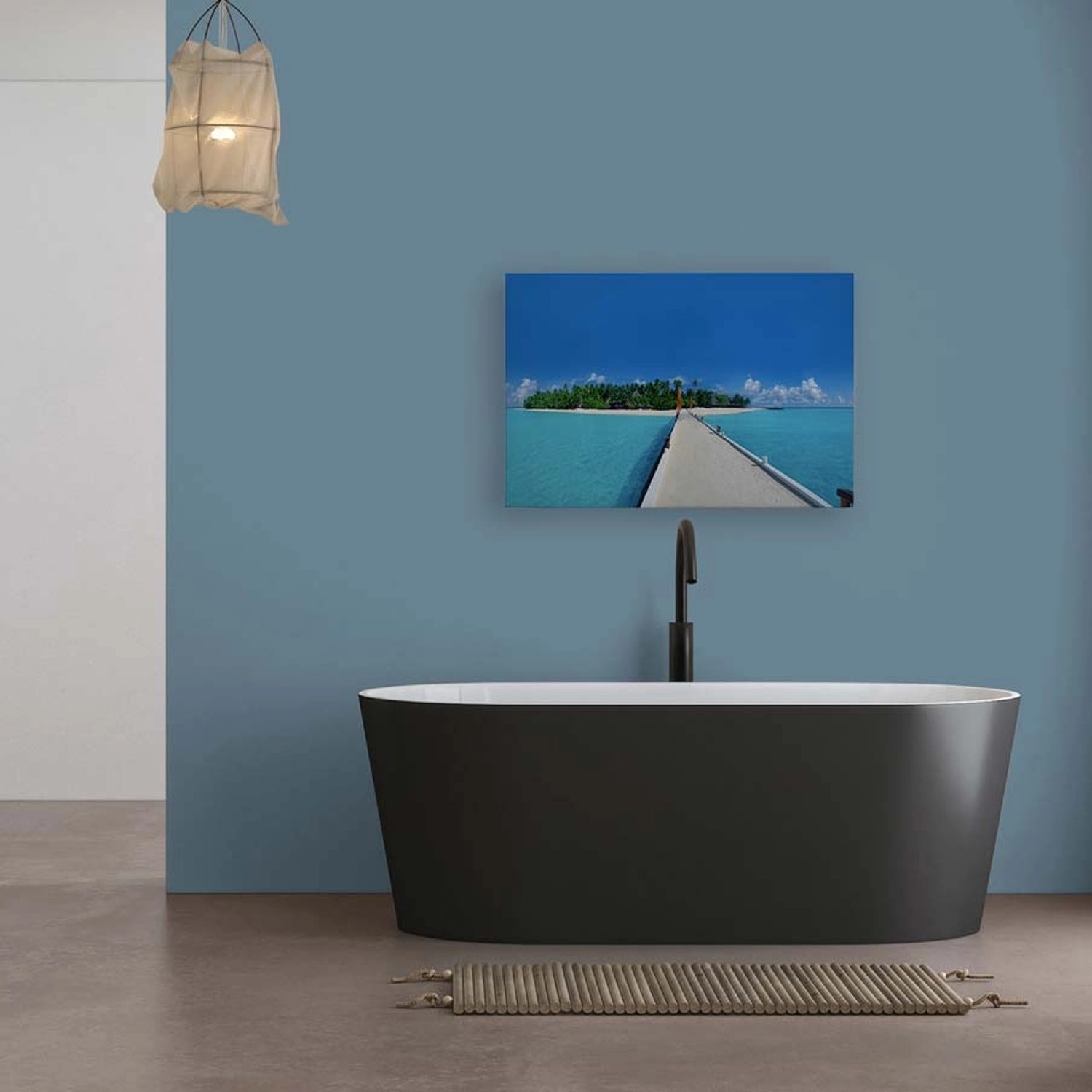 Bricoflor Wandbild Steg In Wasser Blau Leinwandbild Tropische Insel 120 X 80 Cm Für Badezimmer Und Küche Leinwand Meer S