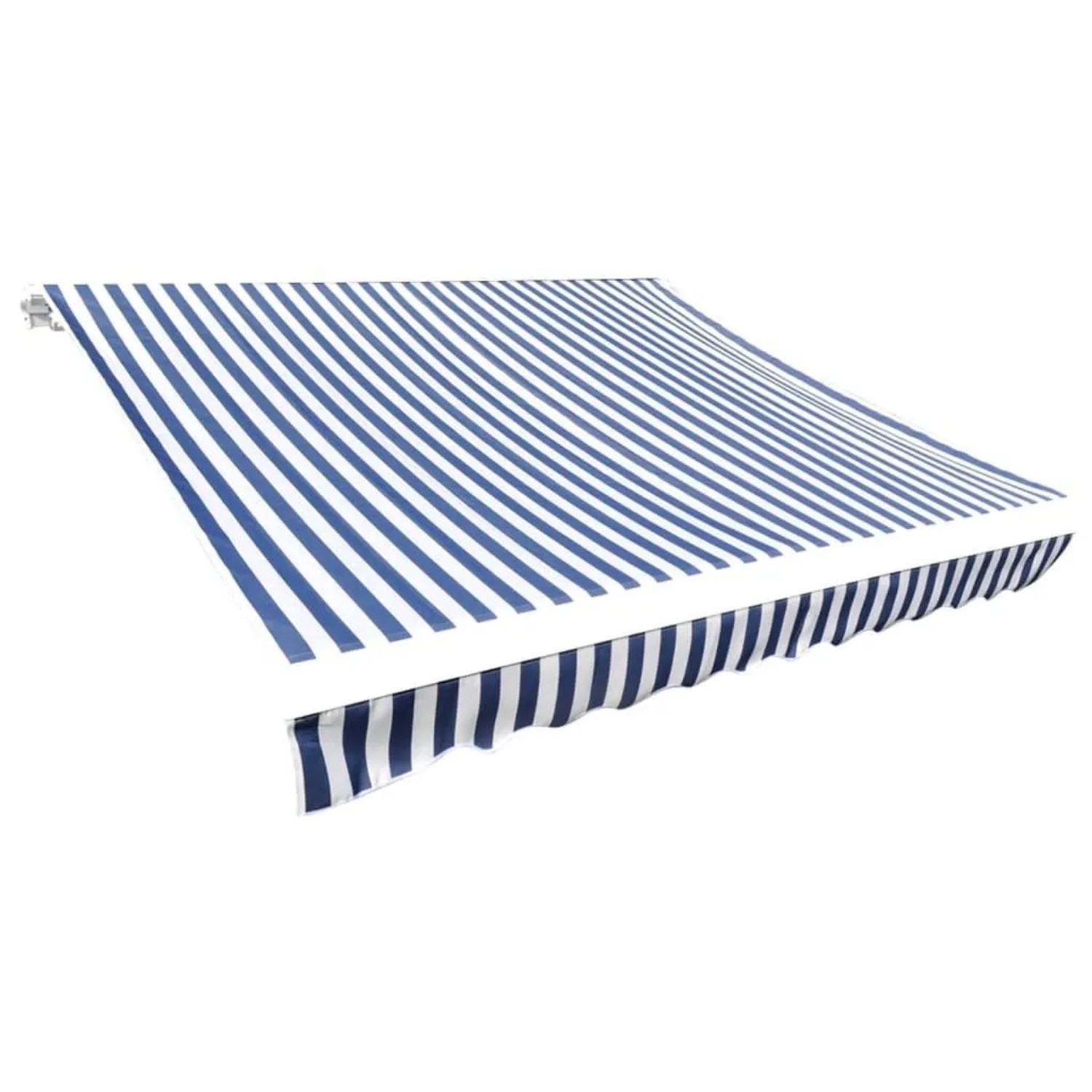 DELUKE Markisenbespannung Markisenstoff Wasserabweisend Reißfest Blau-Weiß Für 350x250cm Rahmen Markise Mit Volant Markisen Ersatzstoff