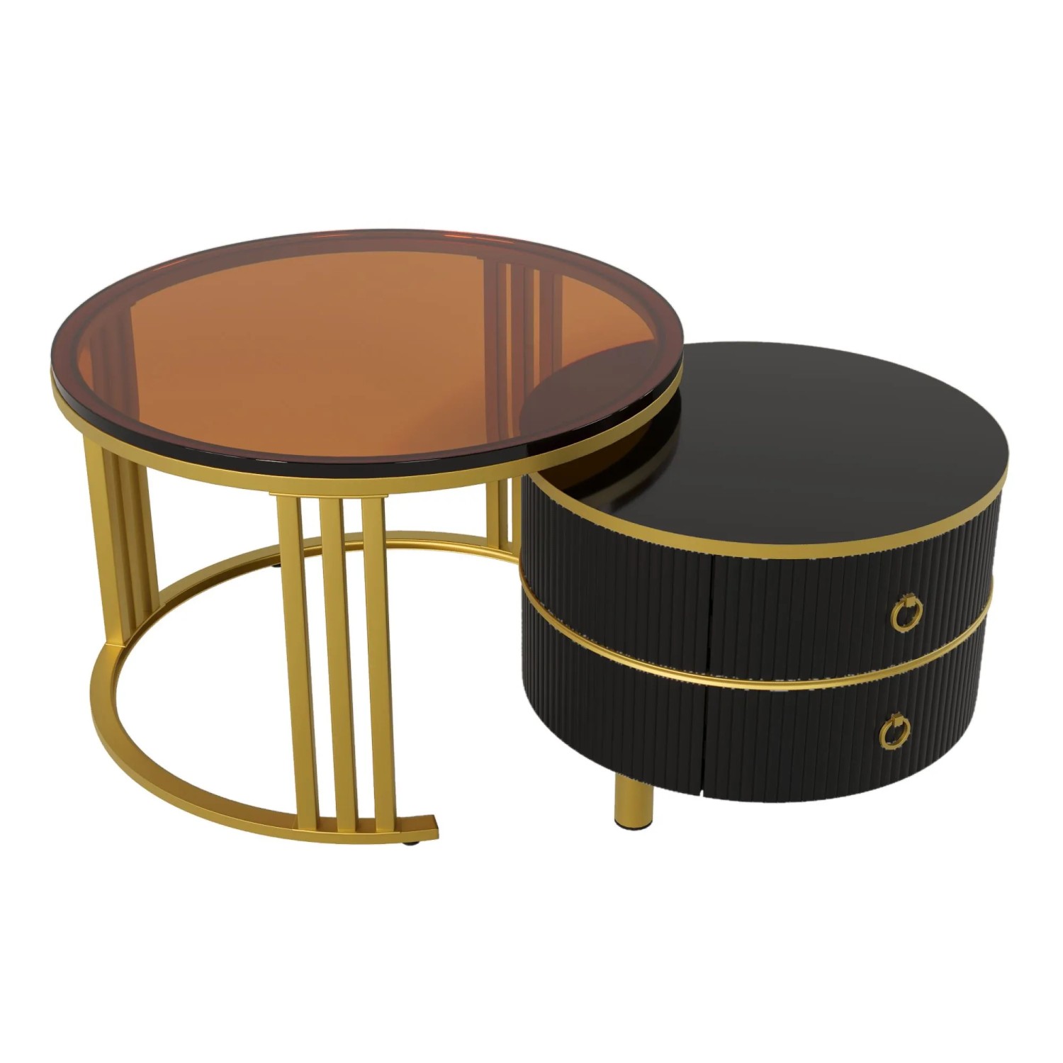 okwish Couchtisch Beistelltisch mit 2 Schubladen 70 × 70 cm Schwarz/Braun