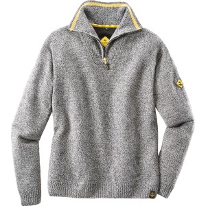 Roadsign Herren Stricktroyer in Grau-Melange mit Reißverschluss und gelben Details.