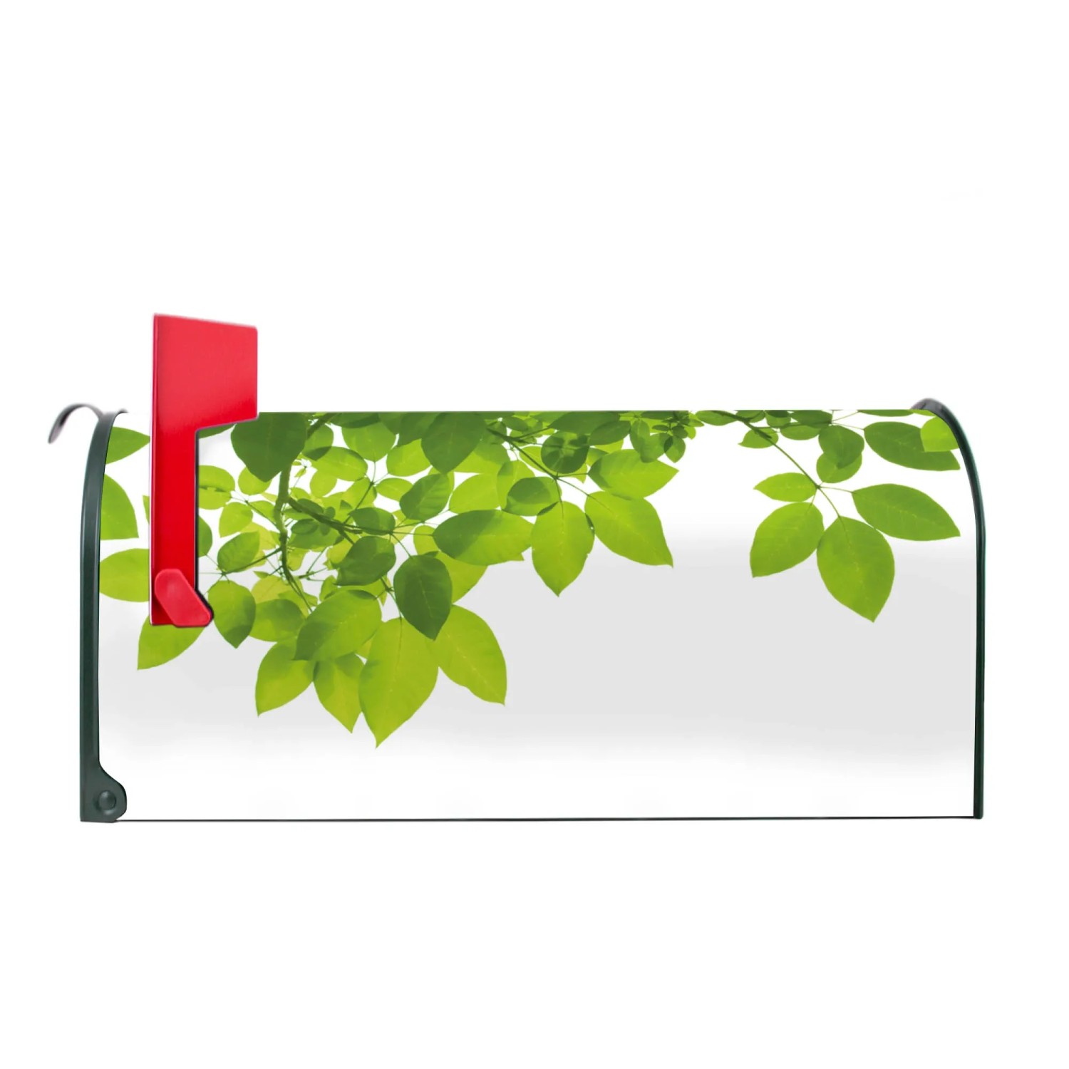 Grüner Banjado US Briefkasten mit Blätter-Motiv, Stahl, 48x22x16cm.