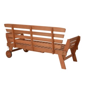 Gartenbank Rincon aus Eukalyptusholz mit grauer Auflage, braun, mit Rädern.