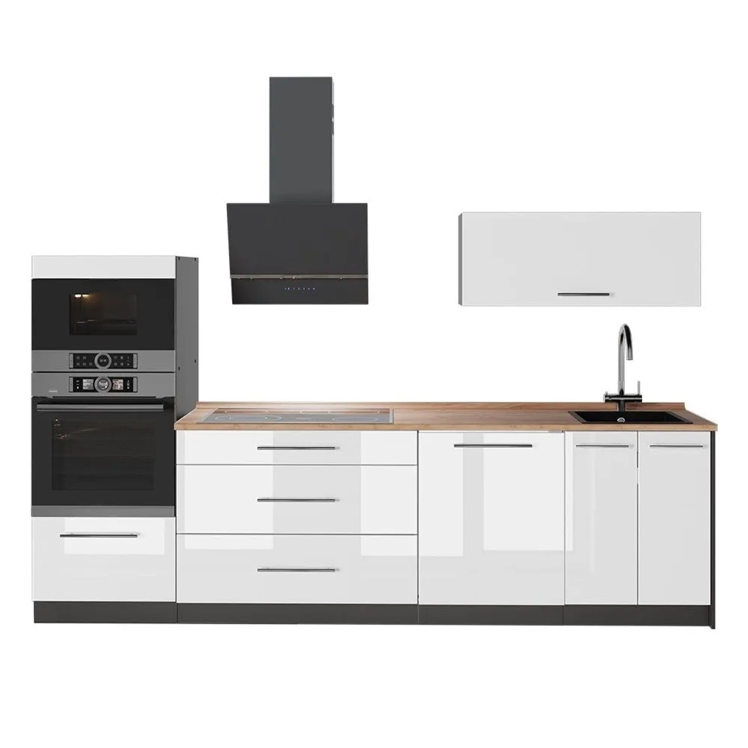 Vicco Küchenzeile Fame-Line Weiß Hochglanz/Anthrazit 280 x 154 AP Eiche Art Nr 64672