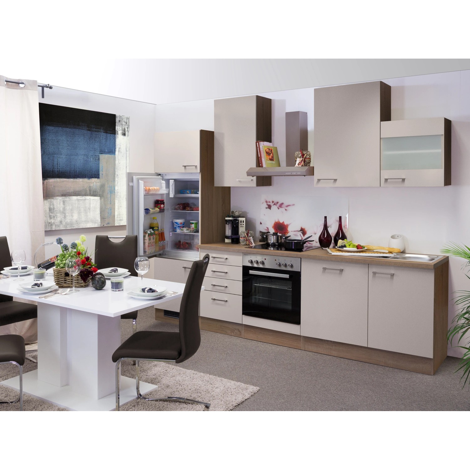 Flex-Well Exclusiv Küchenzeile Nepal 280 cm Kaschmir Glanz-Sonoma Eiche