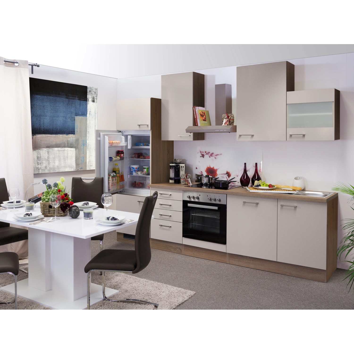 Flex-Well Exclusiv Küchenzeile/Küchenblock Orlando 280 cm Kaschmir Glanz-Sonoma Eiche