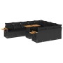 Schwarze 11-tlg. vidaXL Garten-Sofagarnitur aus Poly Rattan mit Tisch und Kissen.