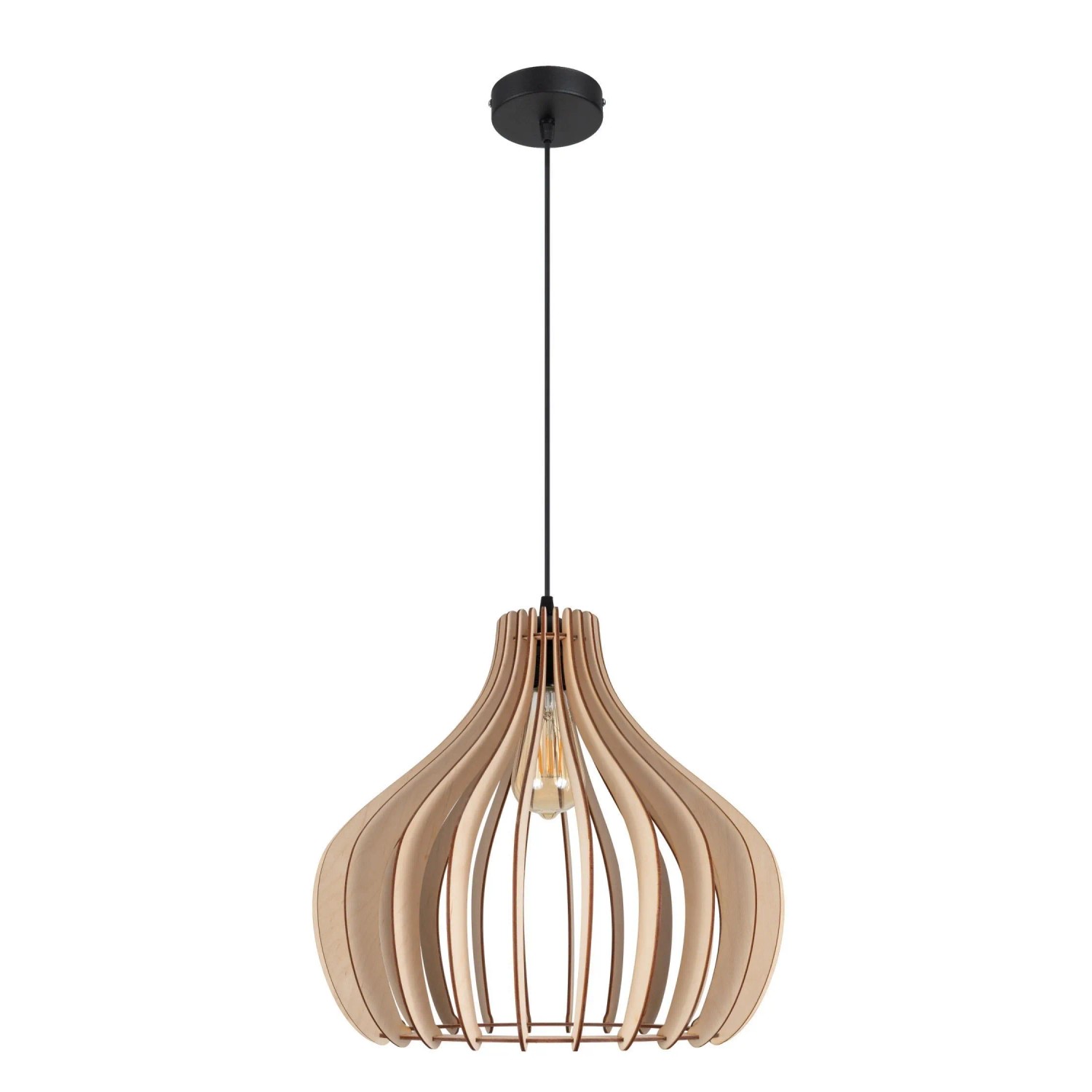 Licht-Erlebnisse Pendelleuchte Holz Metall Ø 40 cm Rund In Schwarz Natur Sk günstig online kaufen