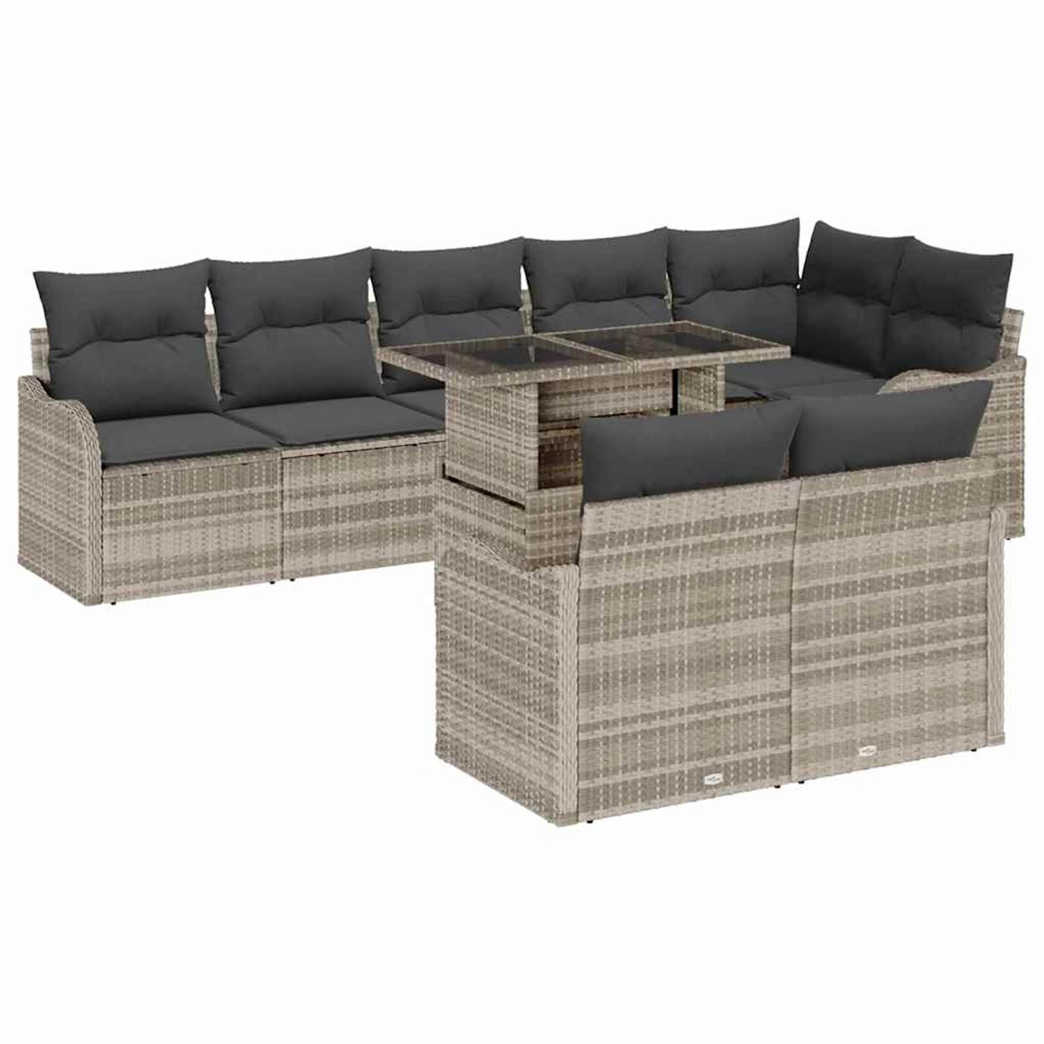 vidaXL Garten-Sofa-Set mit Kissen 9-Tlg Hellgrau Poly Rattan 3348488 günstig online kaufen