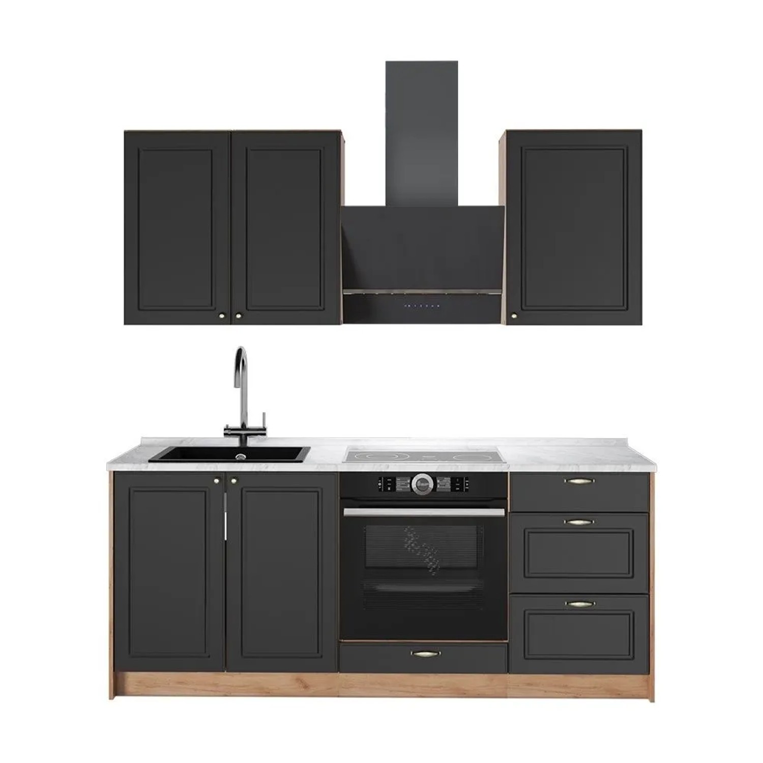 Vicco Singleküche Fame-Line Anthrazit-Gold Landhaus/Goldkraft Eiche 190 x 82 AP Marmor Art Nr 64873