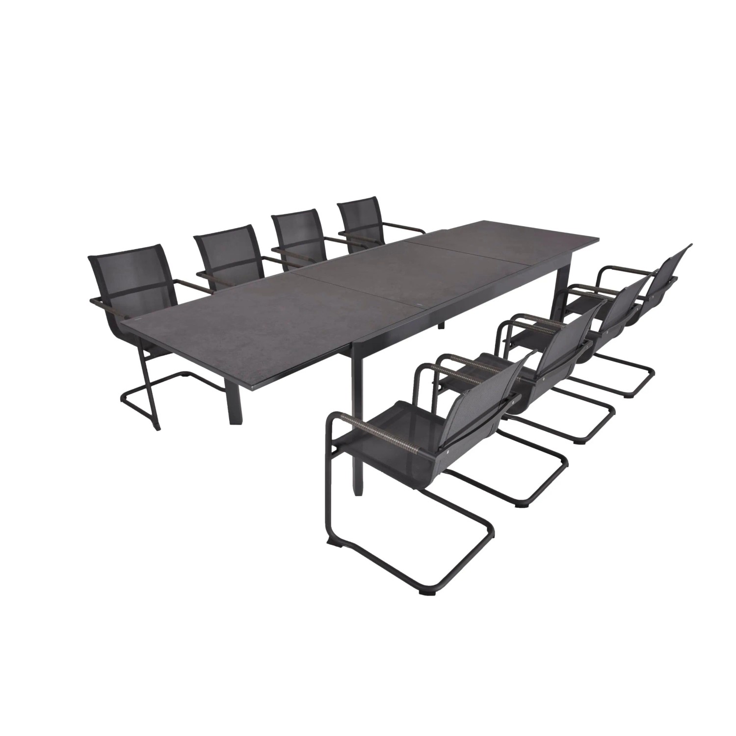 DELUKE Garten-Sitzgruppe CARLA 9-tlg. Kunststoff Grau Gartenmöbel-Set Garten-Essgruppe Freischwingerstühle Esstisch Ausz...