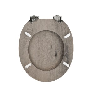SINOBATH WC-Sitz mit Absenkautomatik, graue Holzoptik, MDF Holzkern, robuste Metallscharniere.