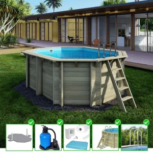 ALTANKA Holzpool Nemo 4,3x3 Höhe 1,31 m mit am Beton Verschraubten Stützen BAS7303OSPL