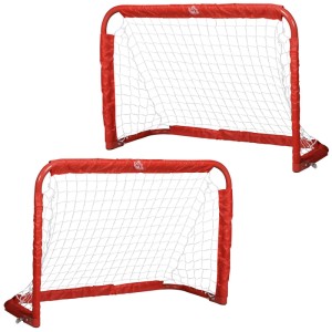 Rotes HOMCOM Fußballtor-Set aus Stahl mit weißem Netz, faltbar für Garten & Spiel.