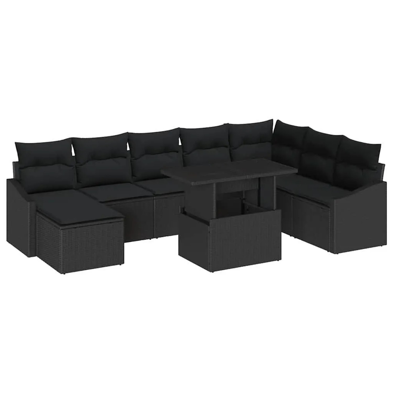 vidaXL Sofa Set mit Kissen mit Speicher 9-Tlg Schwarz Poly-Rattan 3349059 günstig online kaufen