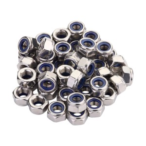 50 selbstsichernde Sechskantmuttern M3 aus Edelstahl A2 mit blauem Sicherungsring, DIN 985.