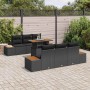 Schwarzes 7-tlg. vidaXL Garten-Sofa-Set aus Poly Rattan mit Stauraum und Tisch.