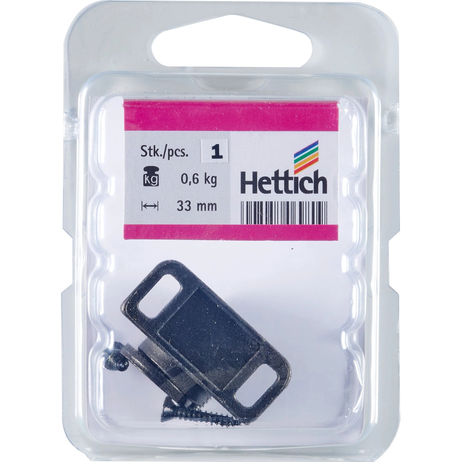 Hettich Magnetschnäpper in Gunmetal, verstellbar, Haltekraft 0,6 kg, für Möbel und Haushaltshelfer.