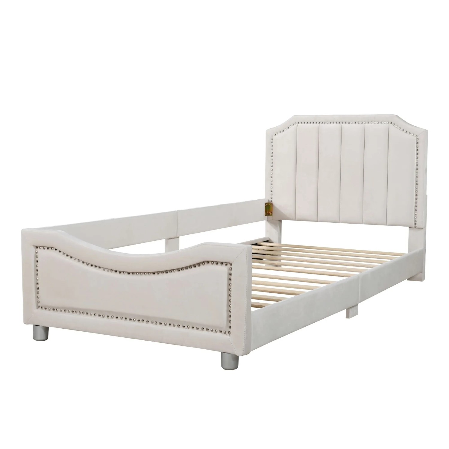okwish Polsterbett 90x200cm mit Rückenlehne und Armlehnen Beige ohne Matratze