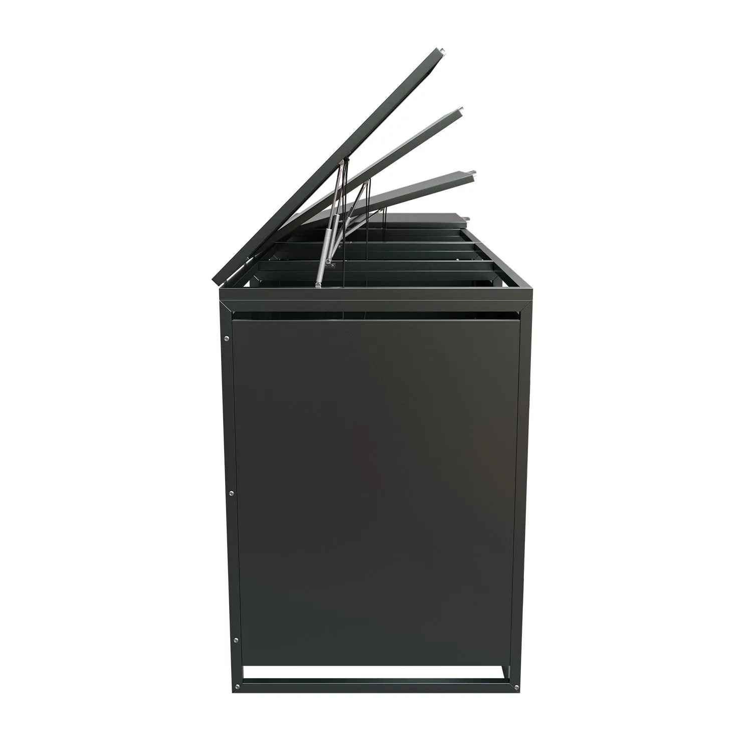 Juskys Mülltonnenbox Arel für 4 Tonnen, Metall, anthrazit, mit aufklappbarem Dach.