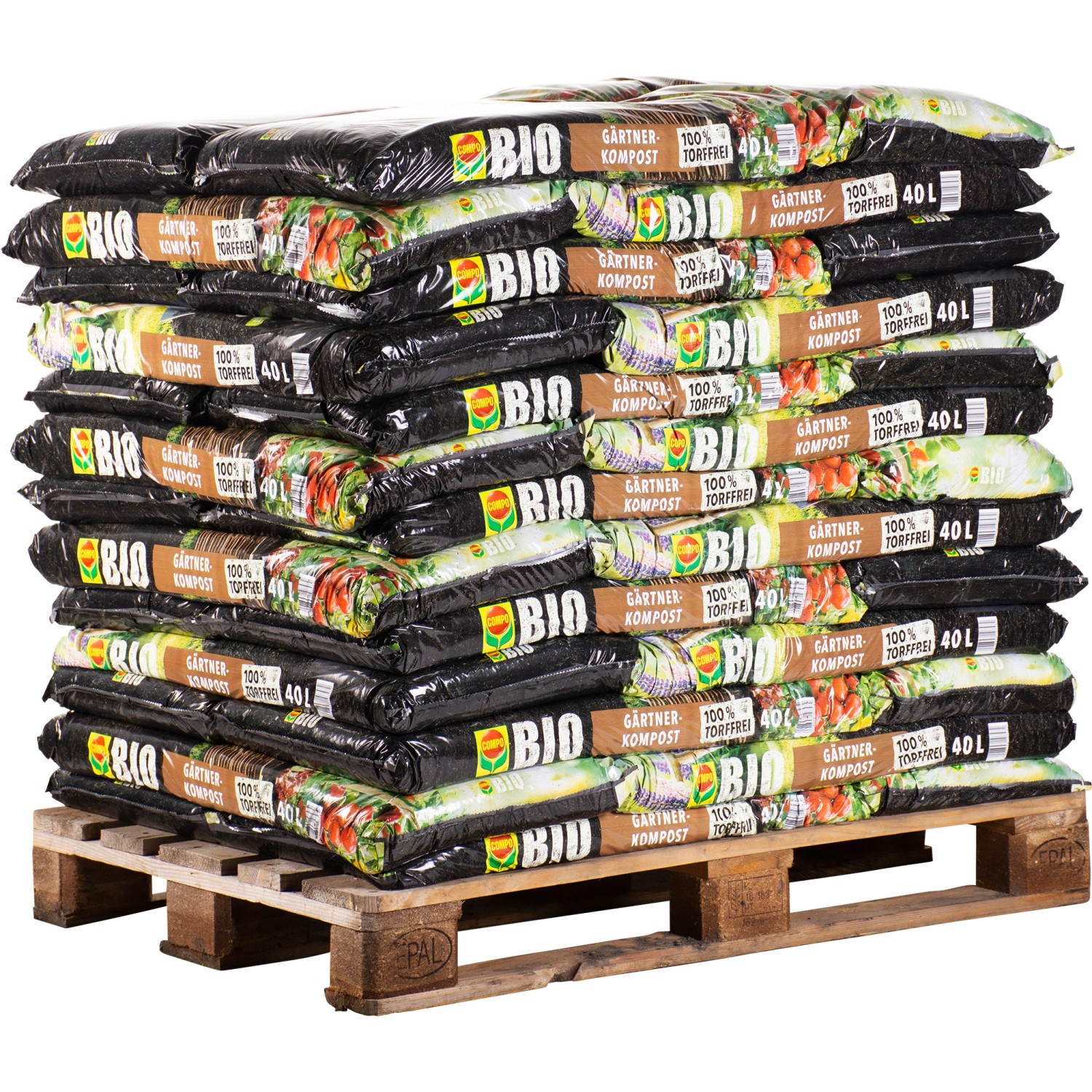 Palette Compo Bio Gärtnerkompost, 39 Säcke à 40L, torffreie Hochbeeterde für Garten & Hochbeet.