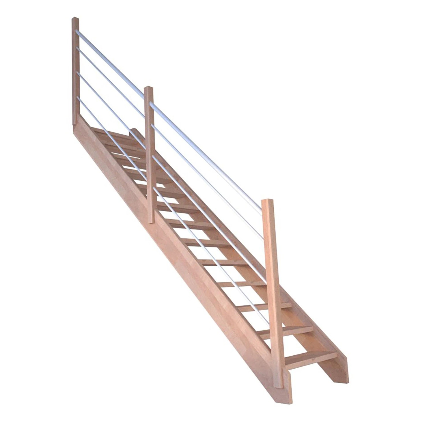 Treppe Mykonos Buche Gerade Holz-Edelstahl-Geländer Weiß Links FSC® günstig online kaufen