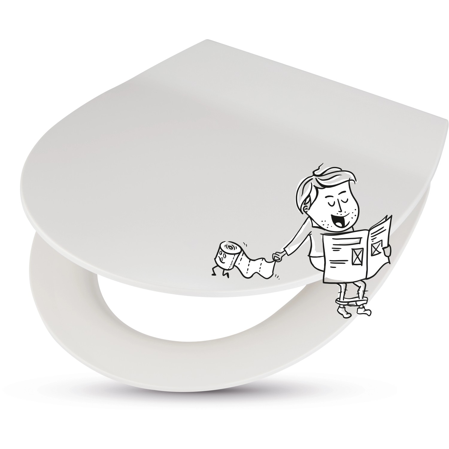 Weißer baliv WC-Sitz Aduja aus Duroplast mit Absenkautomatik und Cartoon-Motiv.