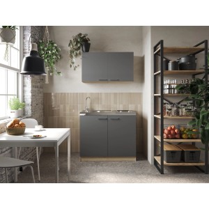 Respekta Küchenmöbel-Set Merle 4, 100 cm, Grau, mit Spüle und Glaskeramikkochfeld.