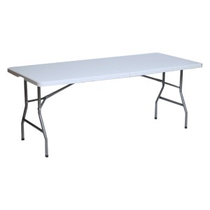 Weißer TRUTZHOLM Klapptisch (180 cm) aus Kunststoff und Stahl, ideal als Gartentisch.