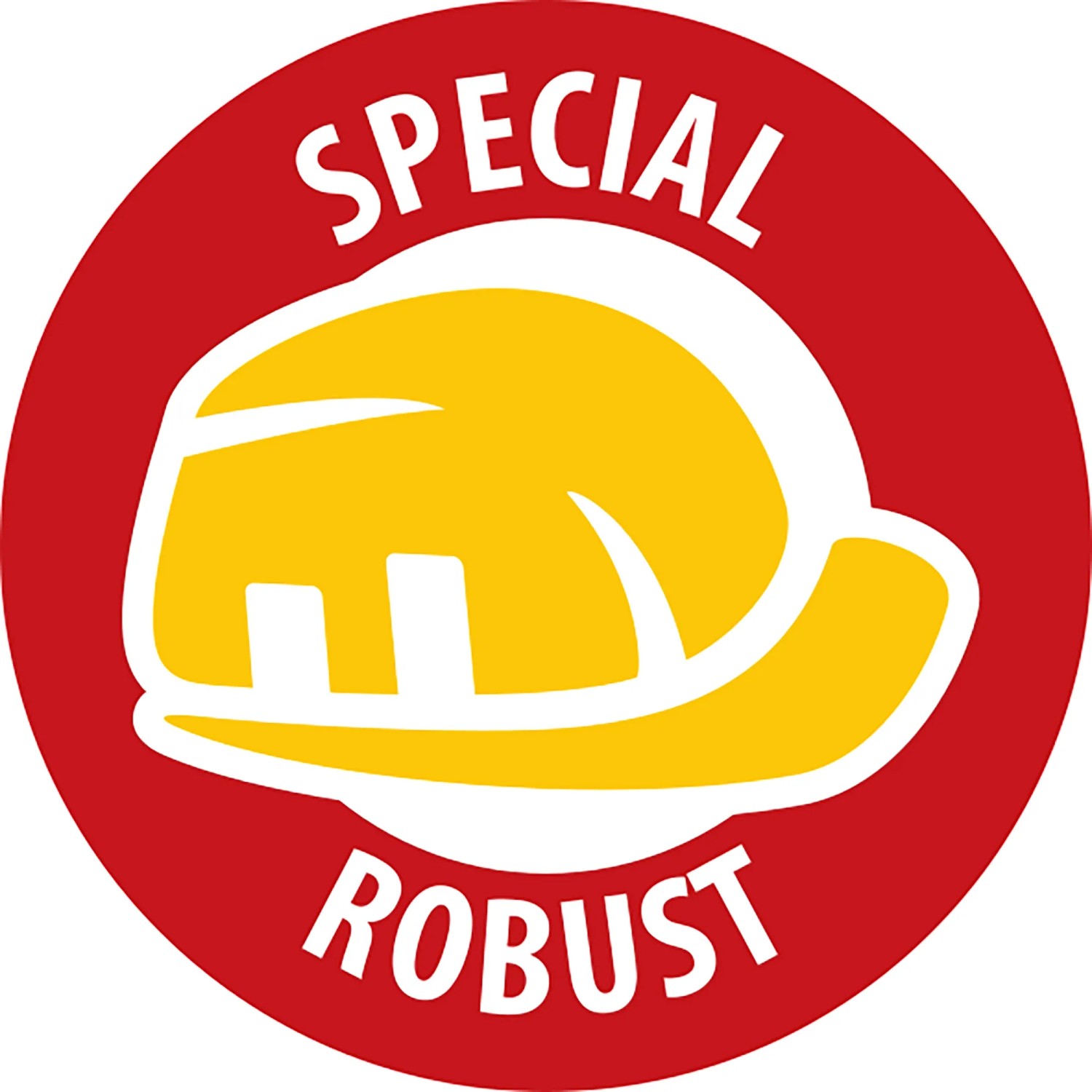 Rotes Logo mit gelbem Bauhelm und weißem Schriftzug "SPECIAL ROBUST" für robuste Kabeltrommel Baustelle.