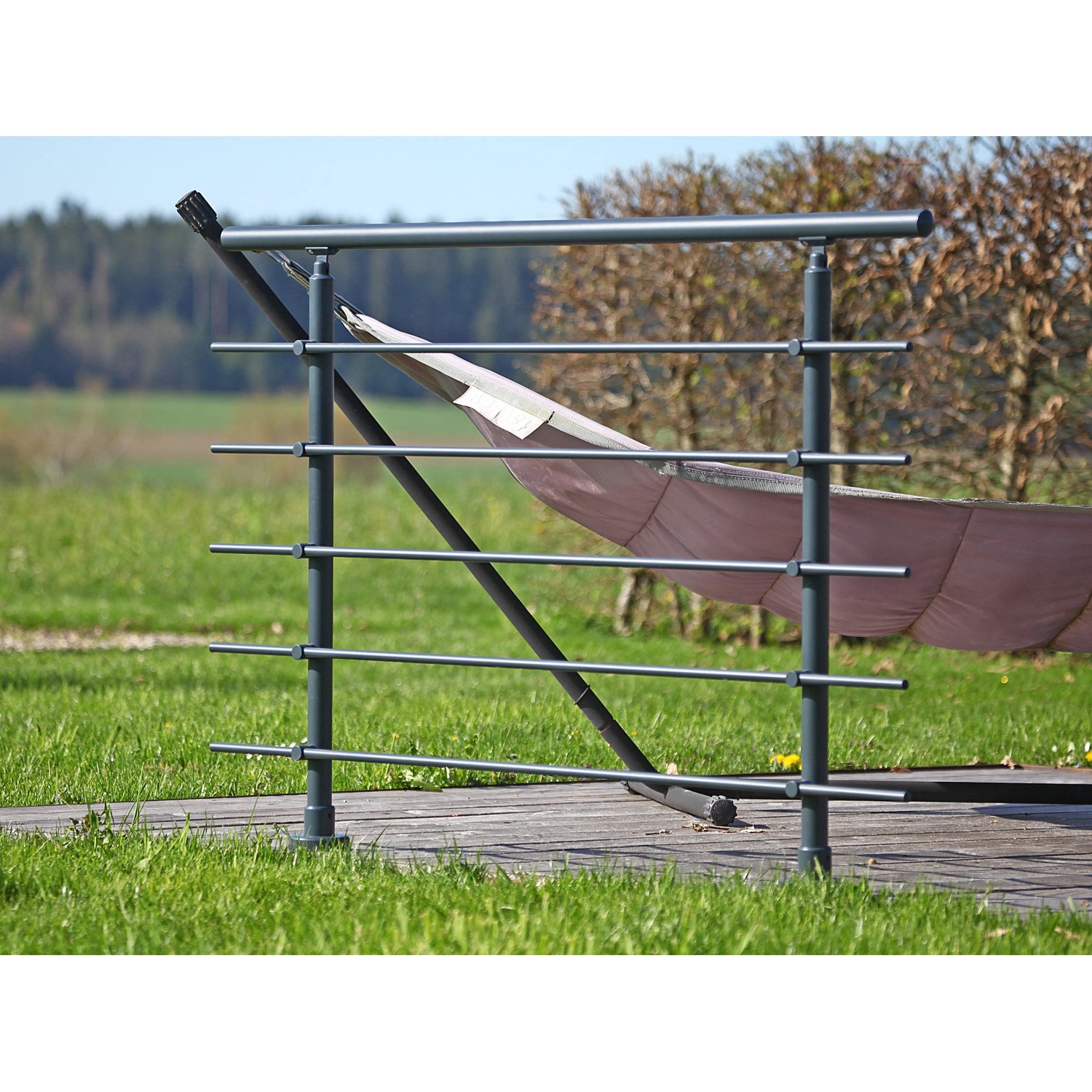 Dieda Geländerset aus Aluminium in Anthrazit mit waagerechten Rundstäben, 100x150 cm.