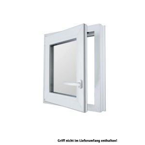Weißes Kunststofffenster, DIN links, 100x50 cm, mit Dreh-Kipp-Funktion und 3-fach Verglasung.