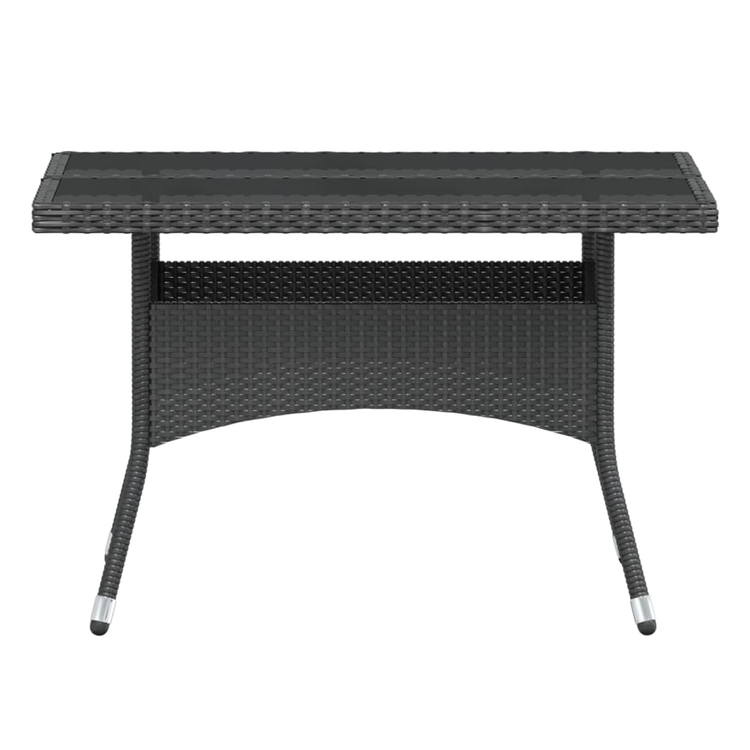 Schwarzer vidaXL Gartentisch aus Rattan mit Glasplatte, Teil der 5-tlg. Essgruppe.