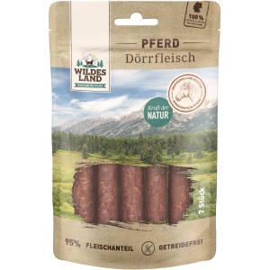 Wildes Land Hunde-Snack Pferde Dörrfleisch, 150g Packung mit 7 Stück.