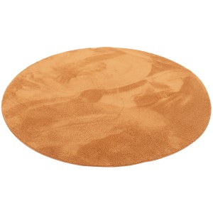 Runder, terrakottafarbener Fellteppich (200x200cm) der Marke Pergamon, super soft und luxuriös.