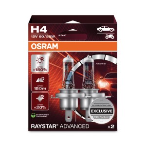 Osram H4 Raystar Advanced Scheinwerferlampe, 2er-Pack für verbesserte Sicht.