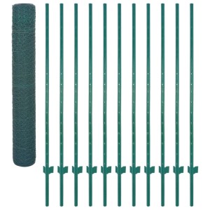 vidaXL Maschendrahtzaun mit Pfosten Stahl 25 x 2 m Grün 144617