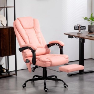 Rosa Massagestuhl aus Kunstleder mit ausziehbarer Fußstütze. Komfortabler, höhenverstellbarer Bürosessel für Ihr Büro.