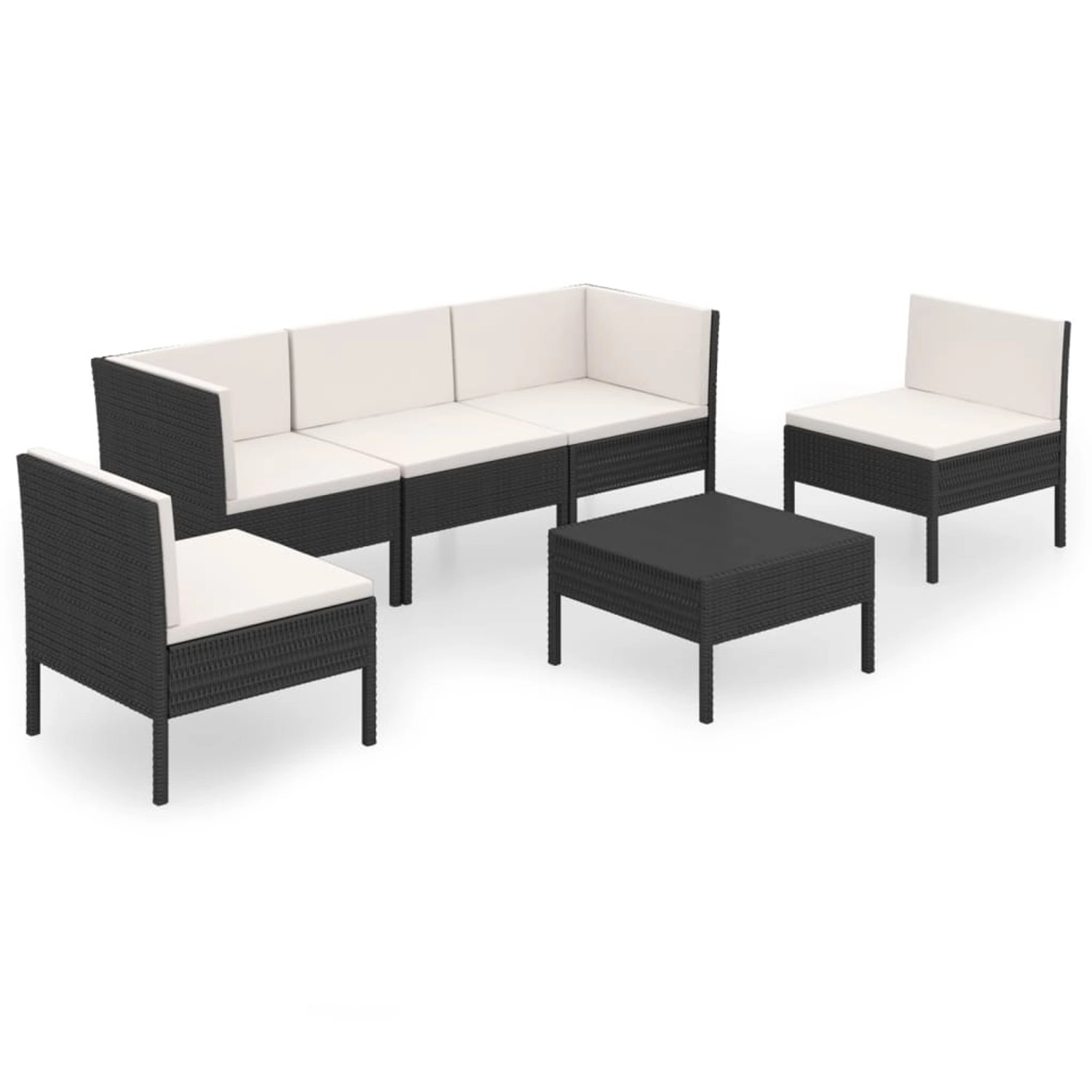 vidaXL 6-tlg Garten-Lounge-Set mit Auflagen Poly Rattan Schwarz Modell 46