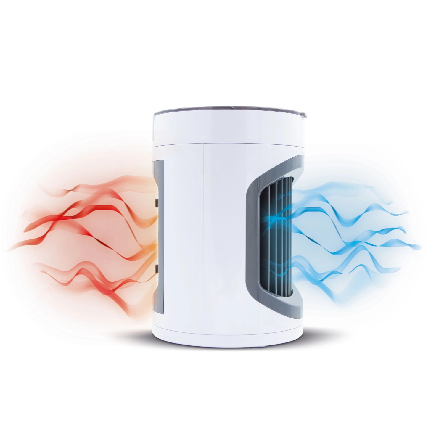 Livington SmartChill Klimagerät, weiß mit grauen Akzenten und angedeuteten Luftströmen.