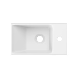 Weißes baliv Handwaschbecken 40 cm mit Armaturanschluss und Siphon für Gästebäder.